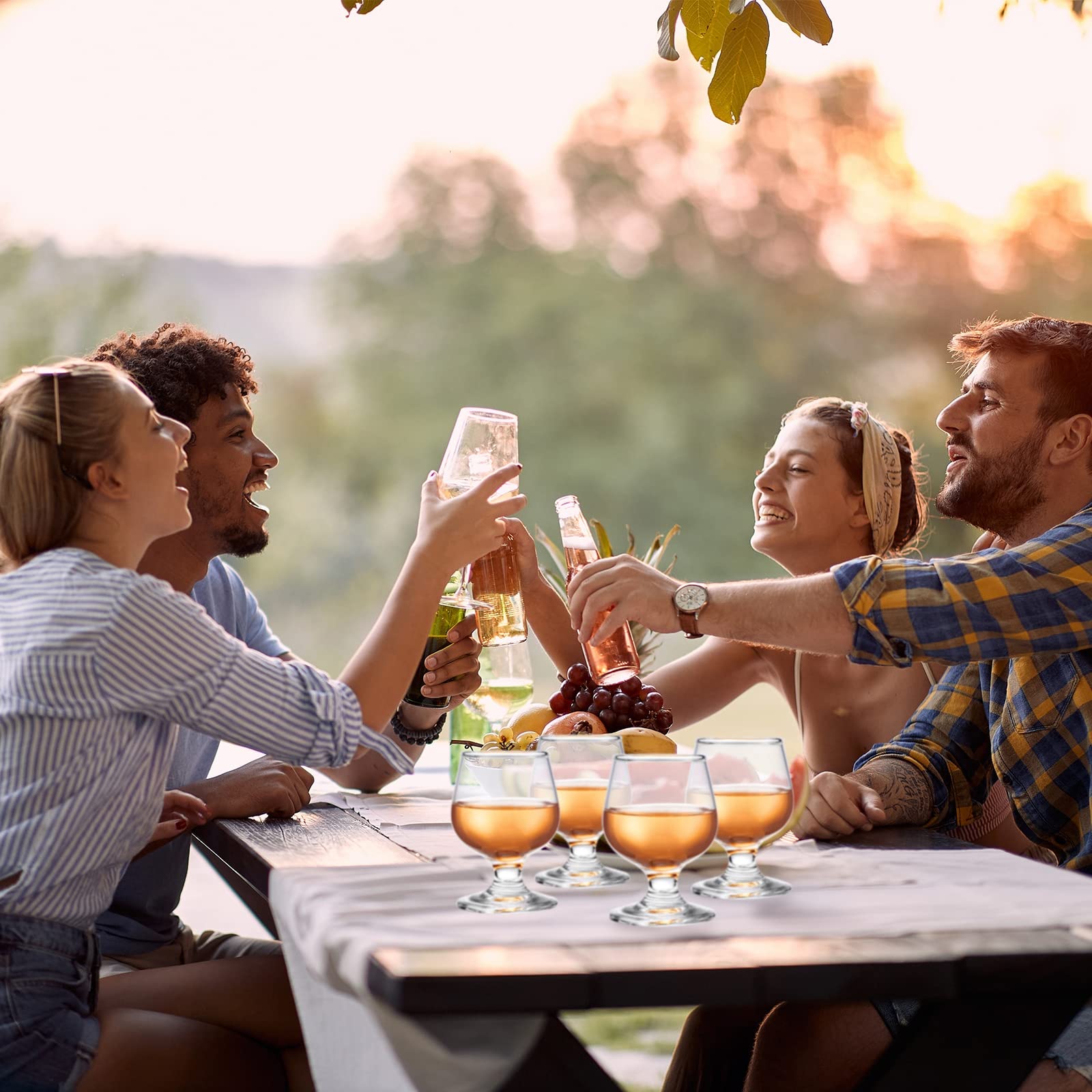 Qunclay barware supports cocktails, juices, and beer in tasting flights.