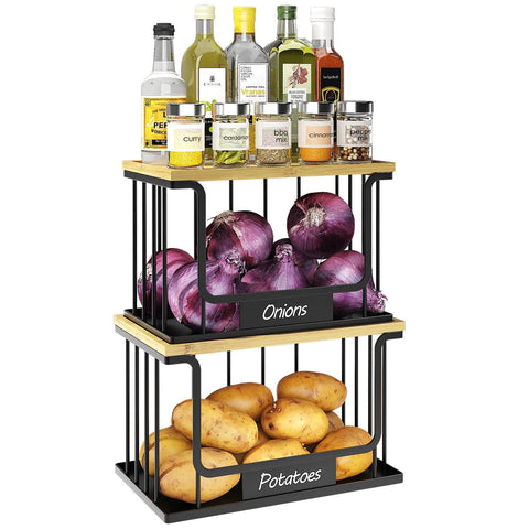 Quszmd potato bin with metal base keeps counter organized and accessible