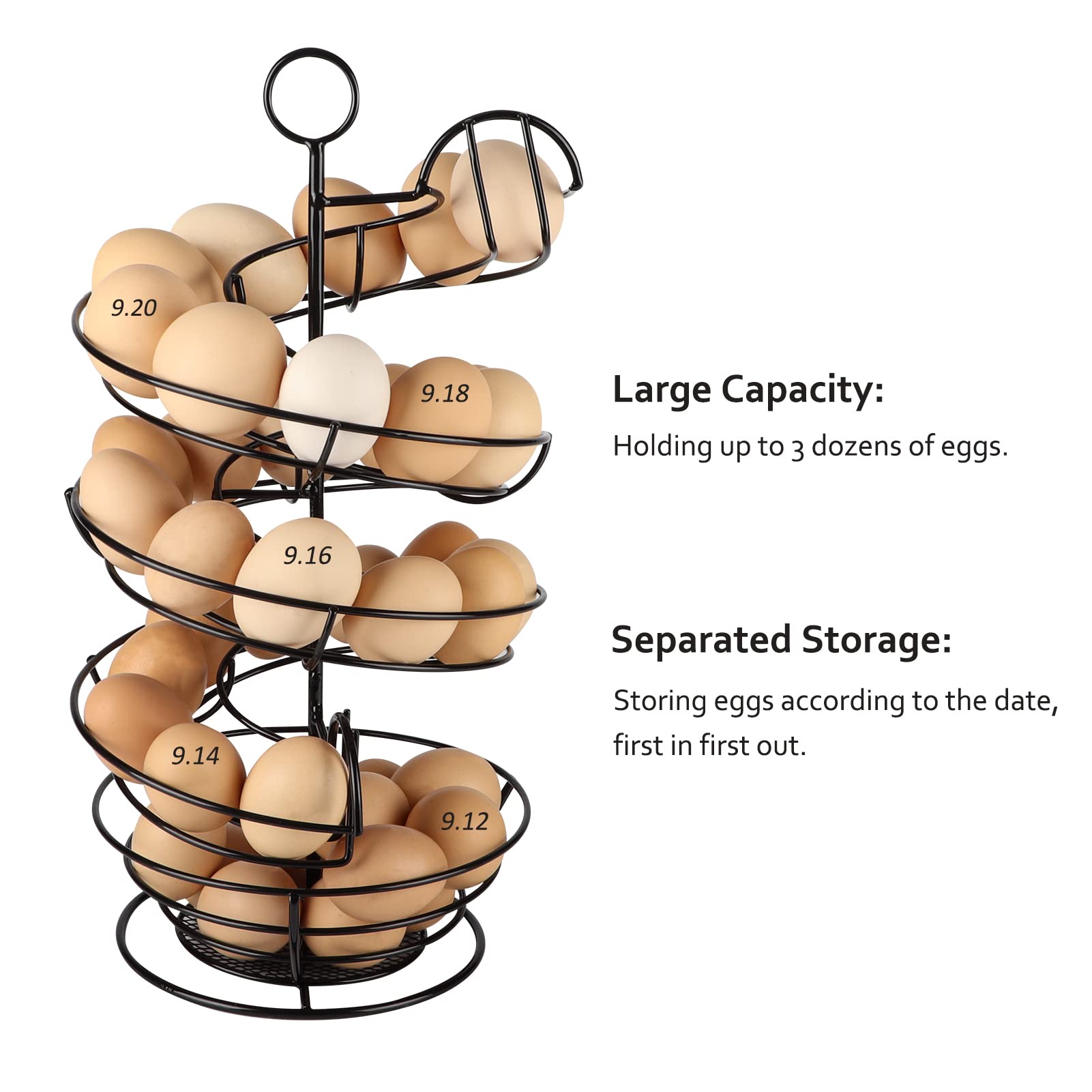 QUTREY 360-degree egg dispenser for easy access and date-based selection