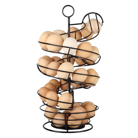 QUTREY black metal egg holder with spiral design for organized countertop storage