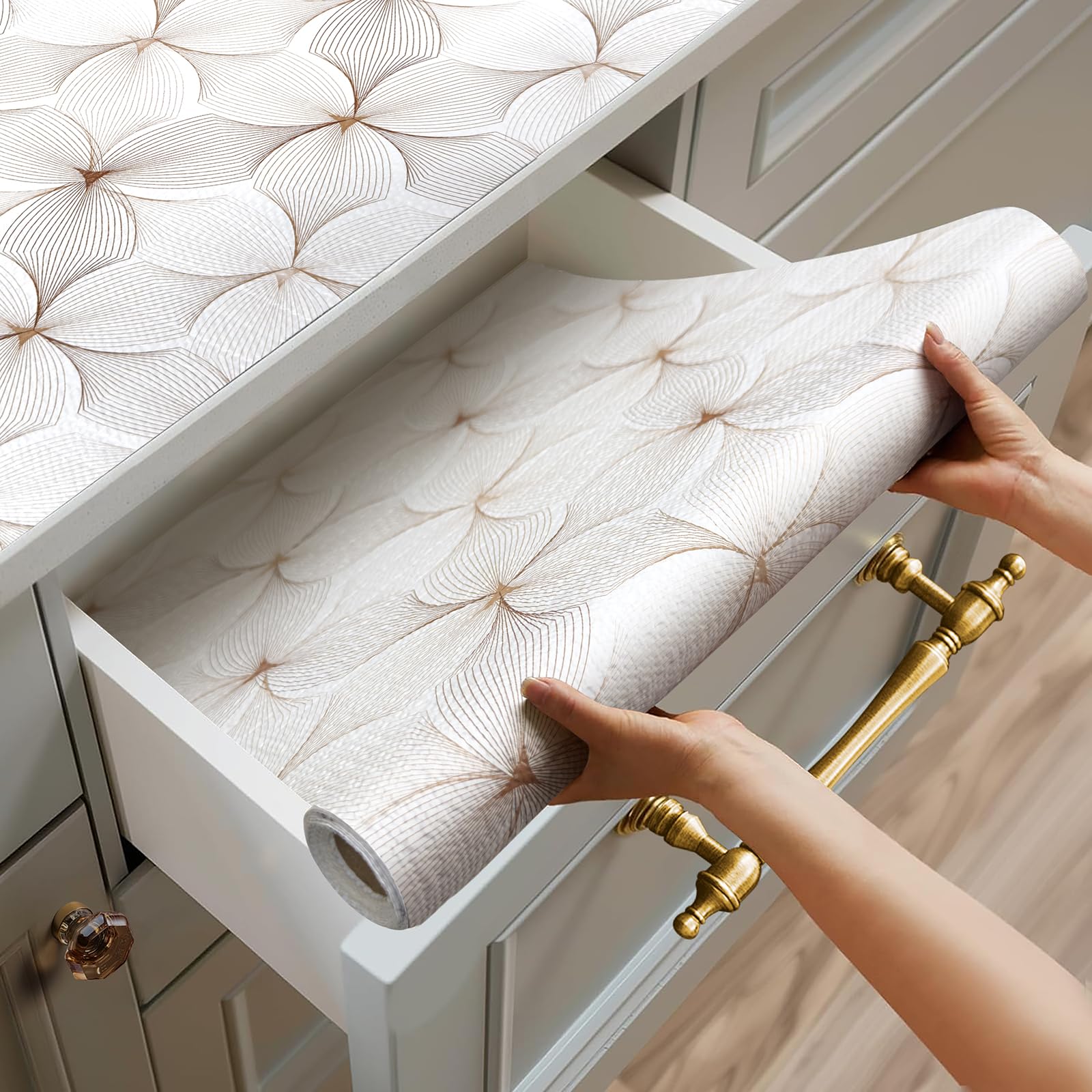 Quttisay flower-pattern shelf liner on a drawer for stylish surface protection
