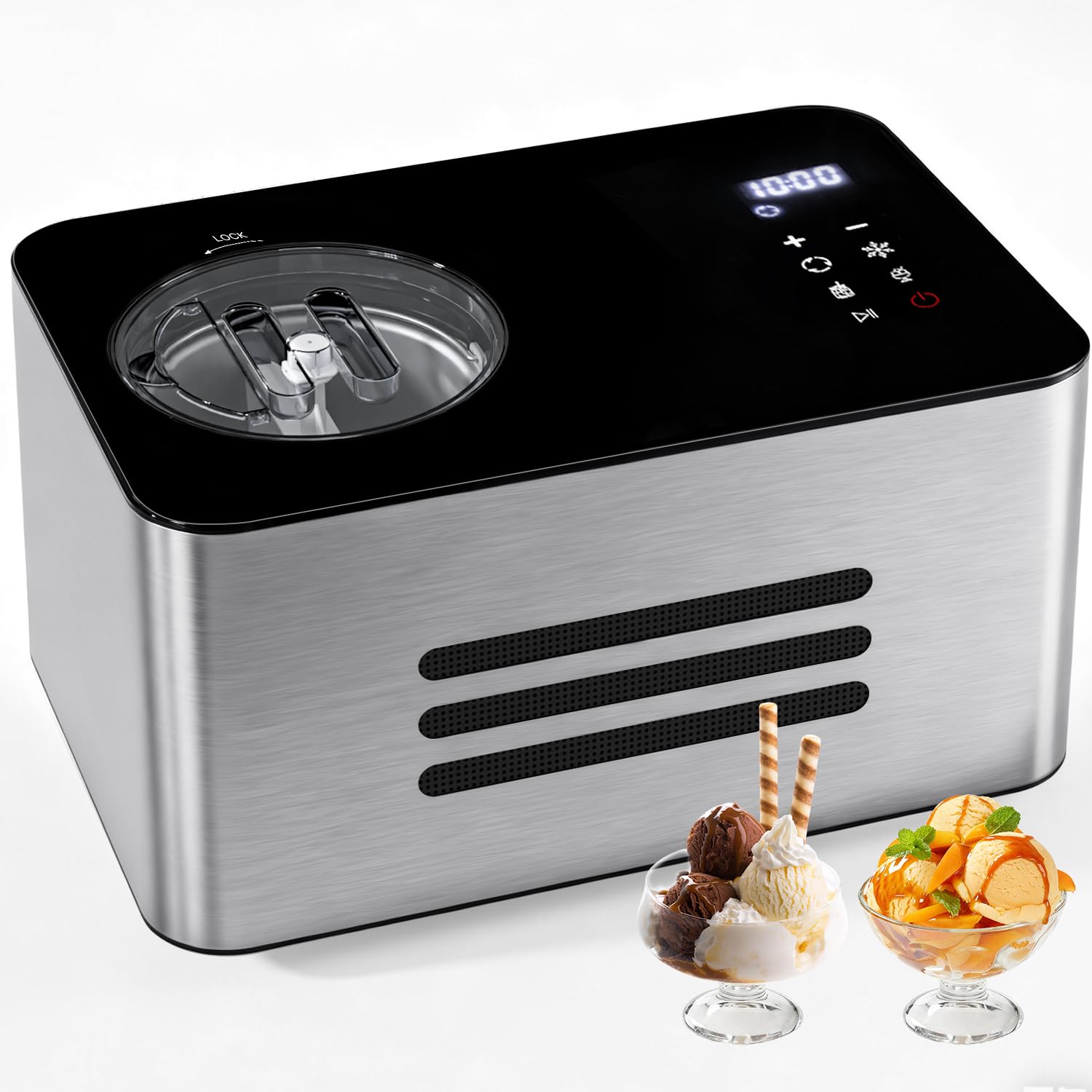 QUWRI ice cream maker with compressor enables quick fresh treats.