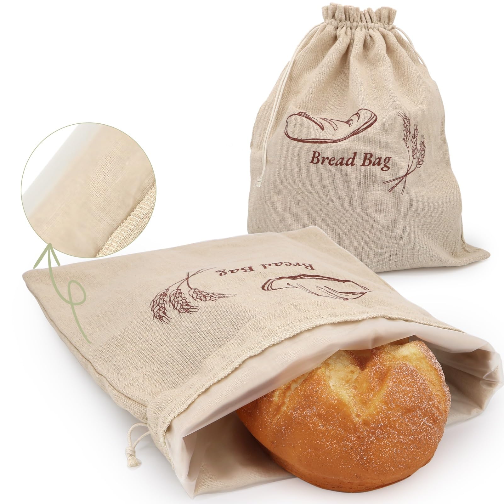 QUYANGCHIFENG linen bread bag with drawstring for fresh bread.
