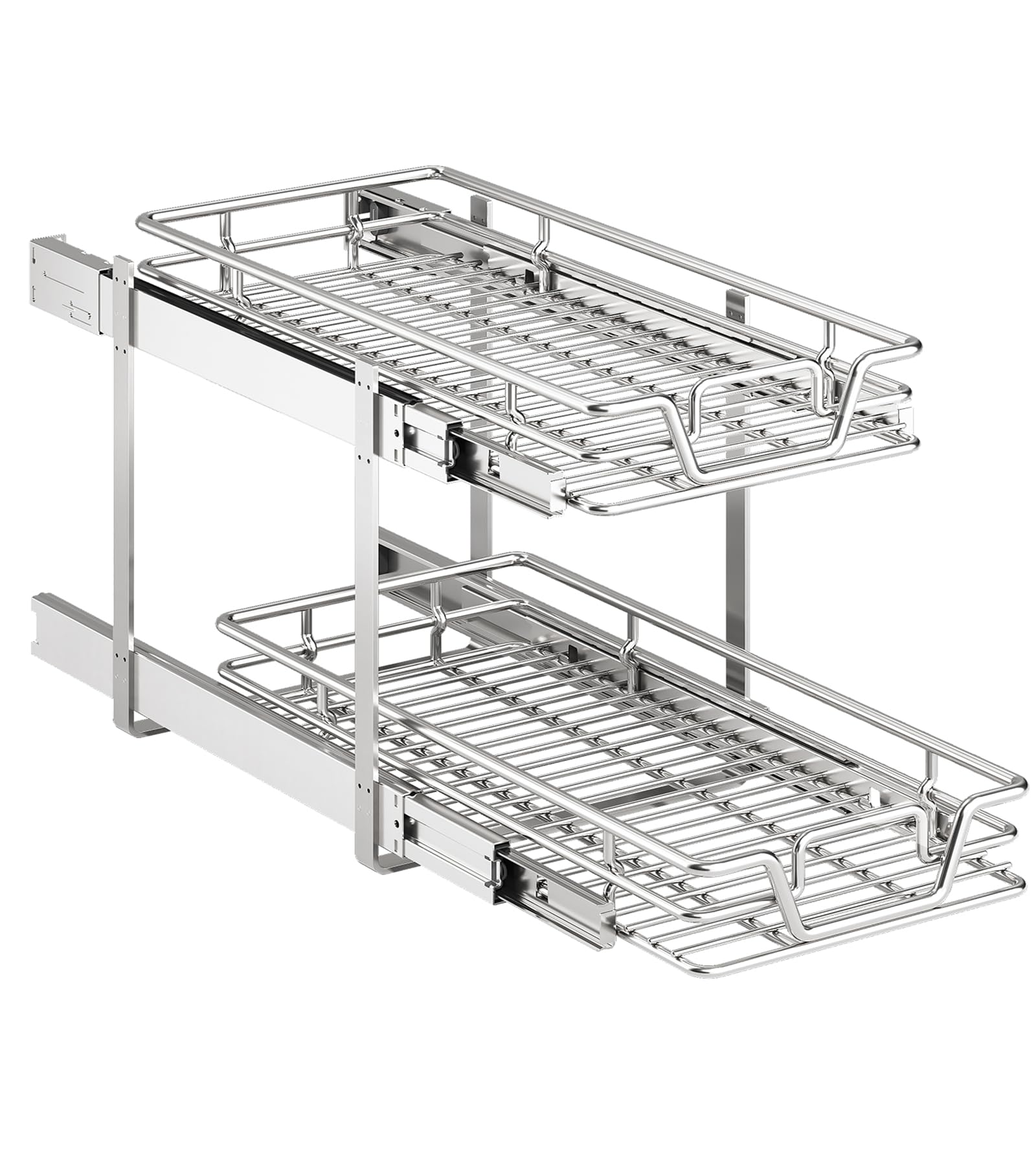 QUYUWU 2-tier pull-out cabinet shelf keeps cookware organized and accessible.
