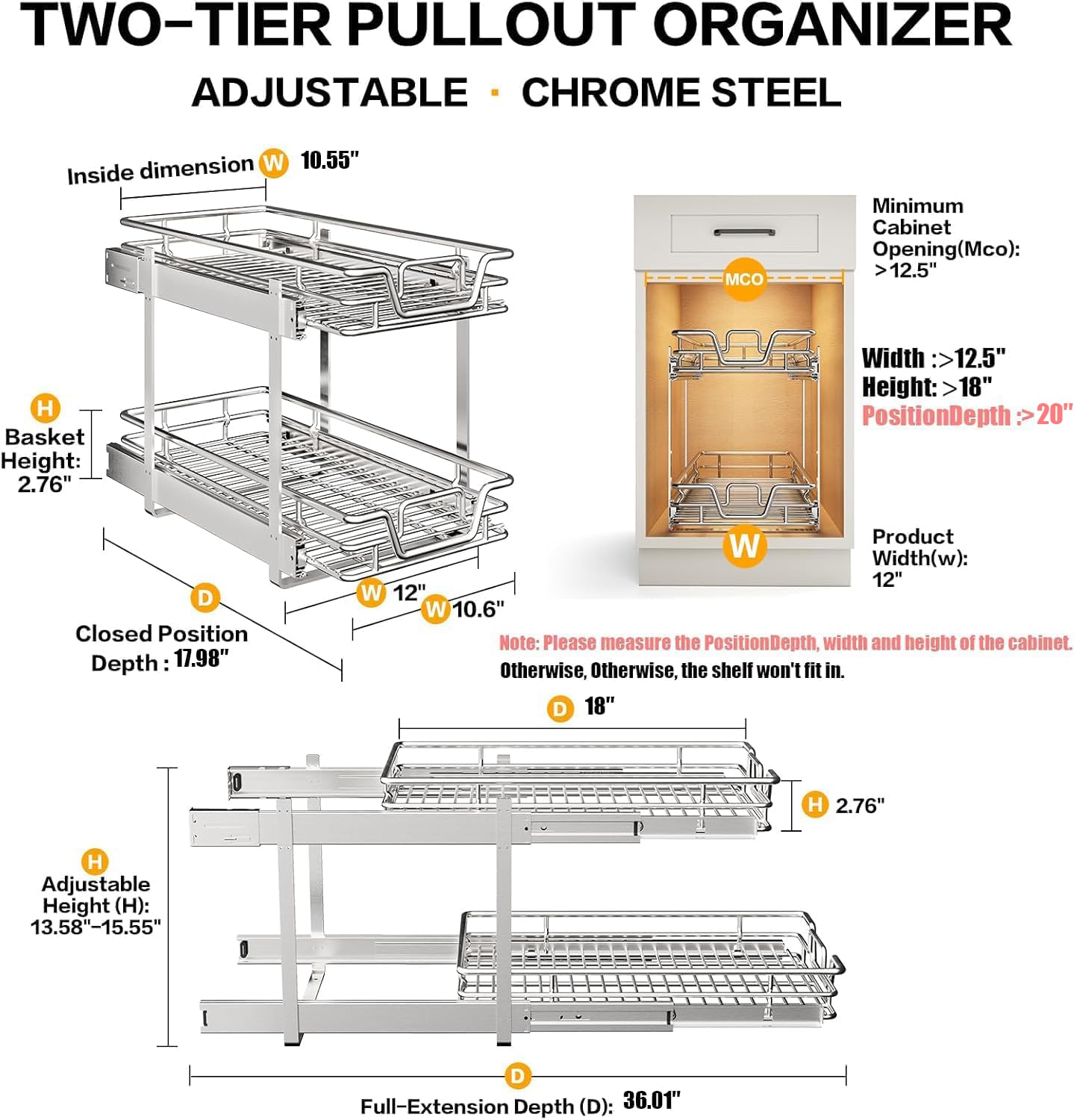 QUYUWU shelf and drawer organizer extends fully for easy reach.