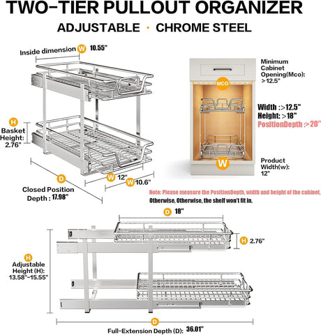 QUYUWU shelf and drawer organizer extends fully for easy reach.