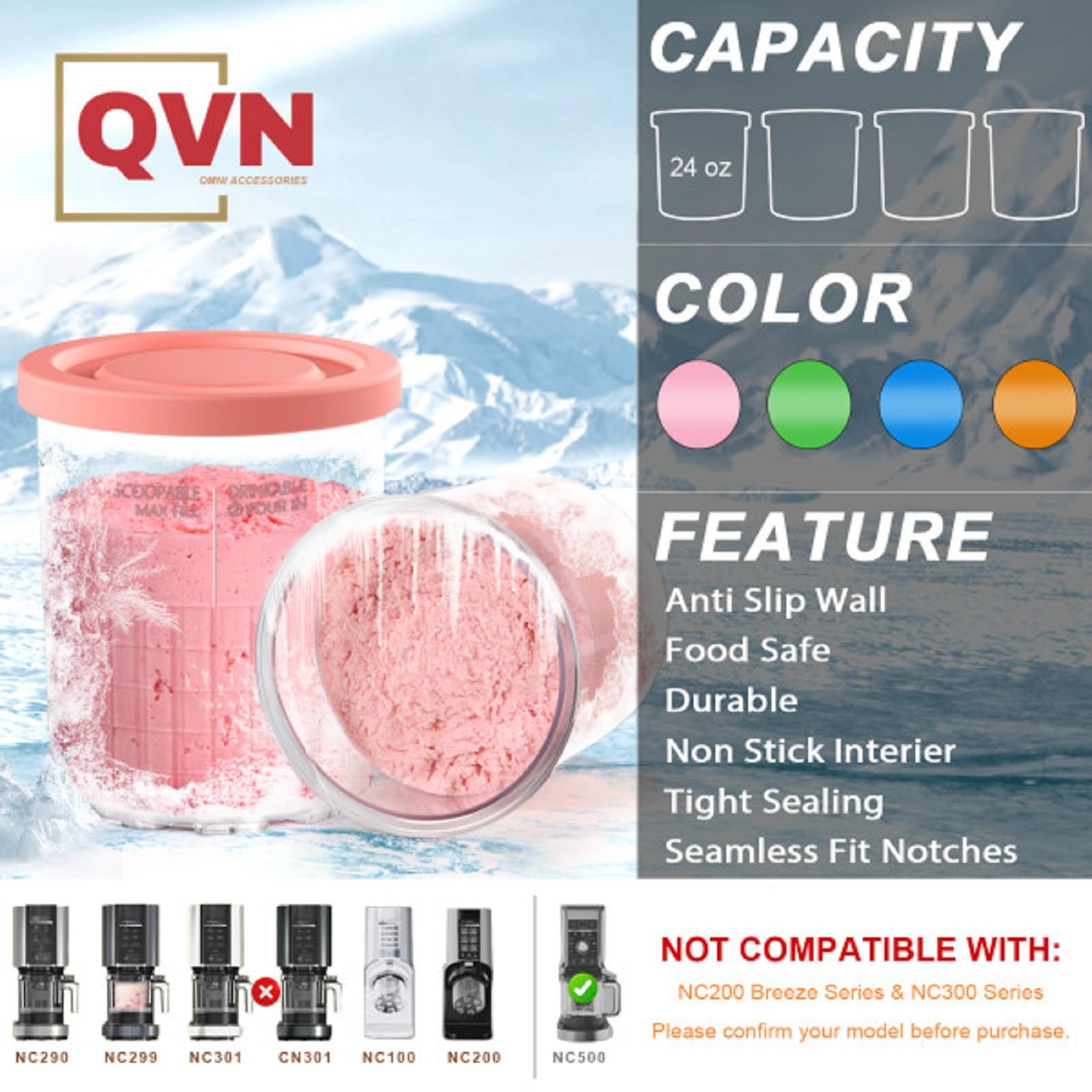 QVN Ninja Creami pints with insulating lid keep creami cooler longer