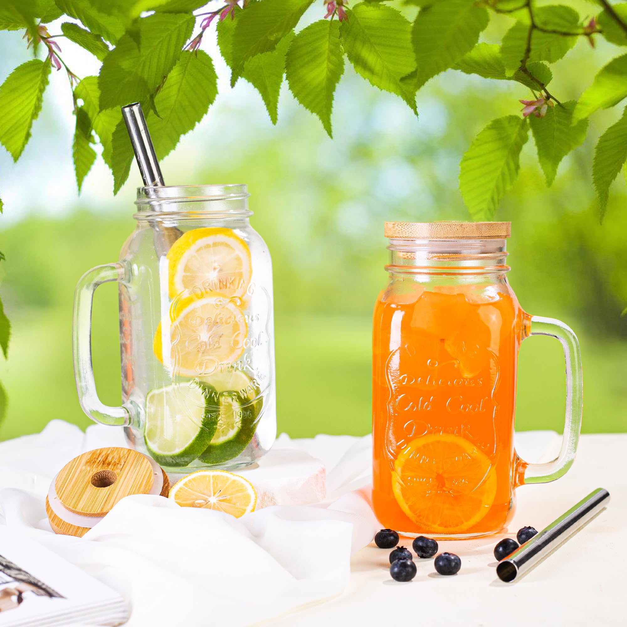 QWEZXO two-pack mason jars ready for family hydration.