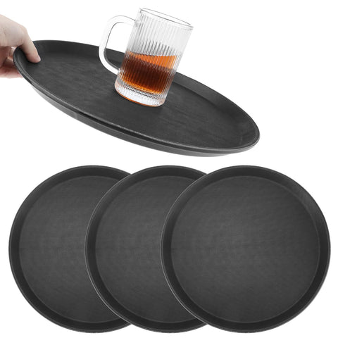 QWORK 14 inch round tray with non-slip rubber liner prevents spills during service