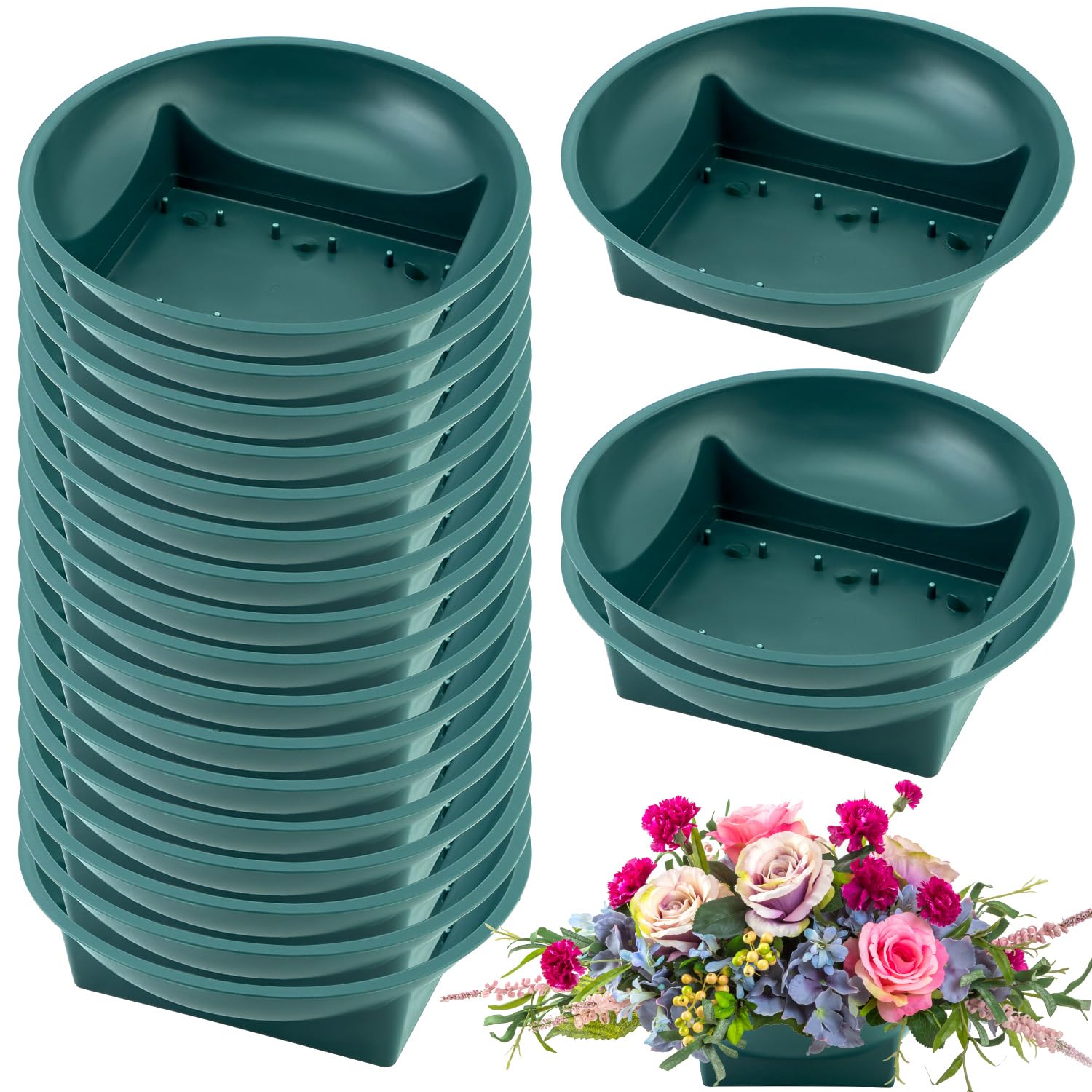 QWORK 24-pack green floral bowls with 6.3 x 2 inch size for large, expressive arrangements.