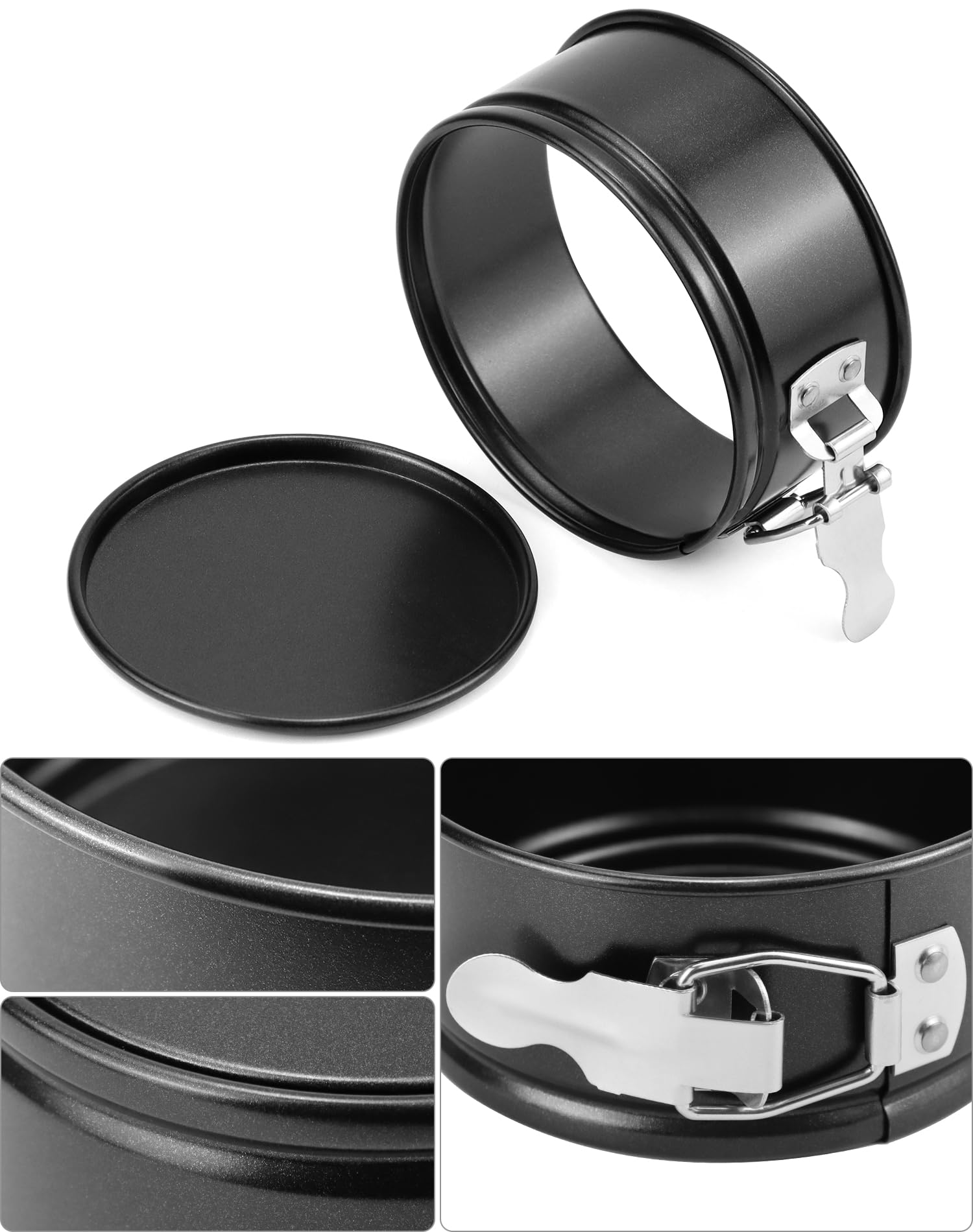 QWORK 4-inch springform pan set latch close-up showing secure sealing.