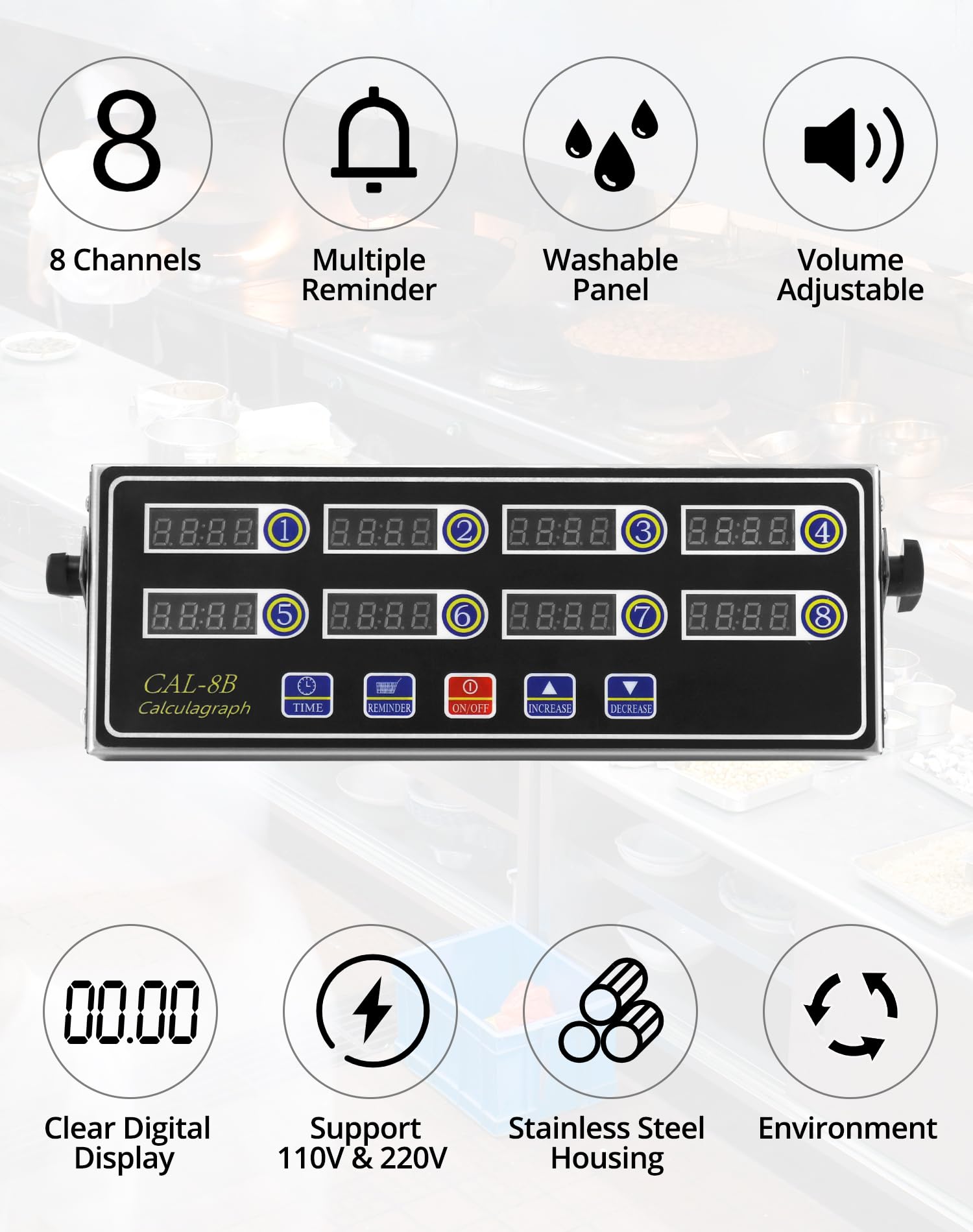 QWORK timer with waterproof panel protects controls from splashes and steam.