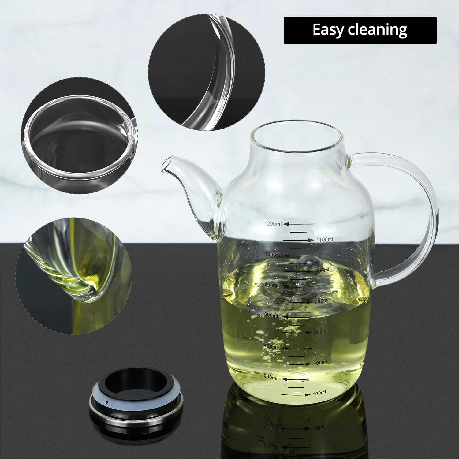 QWORK oil dispenser featuring ergonomic handle for one-handed use.