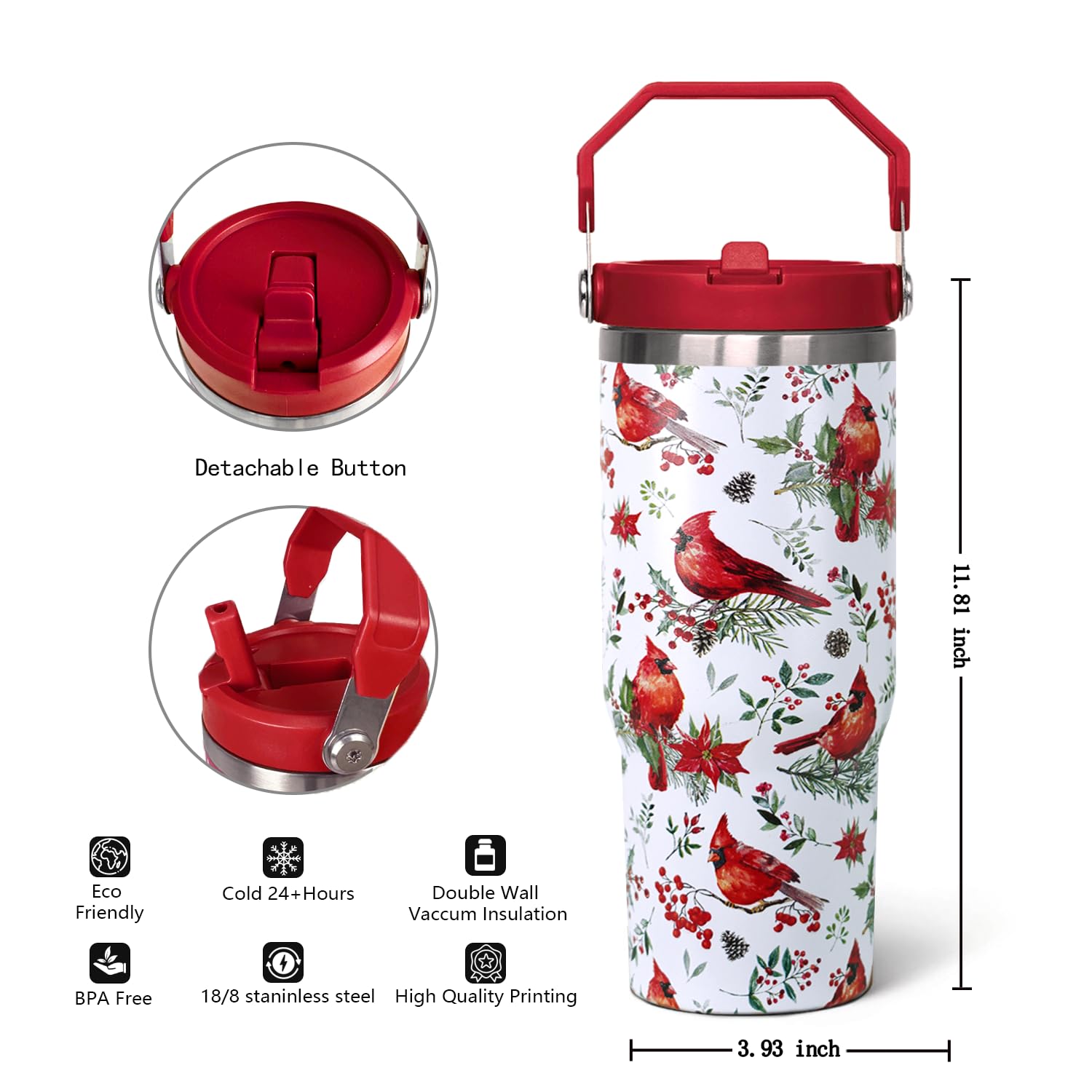 qwpmvhsak cardinal travel mug 30oz shows festive design and large capacity