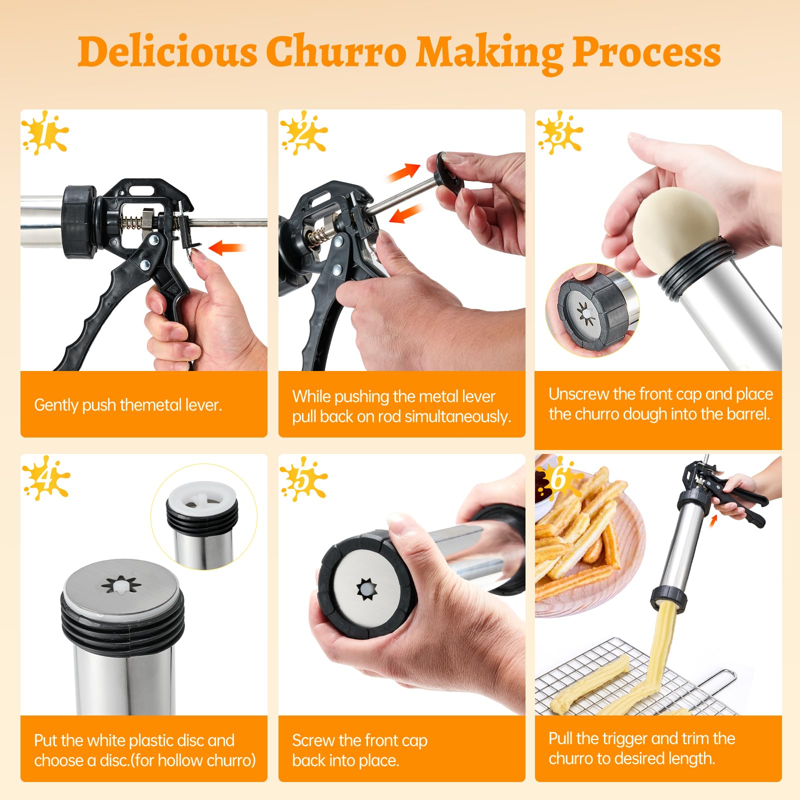 Four churro templates help shape authentic hollow churros.
