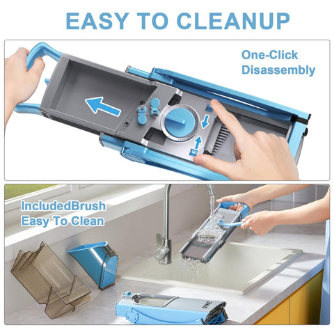 QYKIC upgrade safe mandoline slicer blue foldable design for compact storage