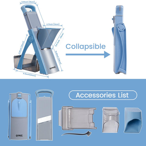 QYKIC upgrade safe mandoline slicer blue food catch container keeps counters clean