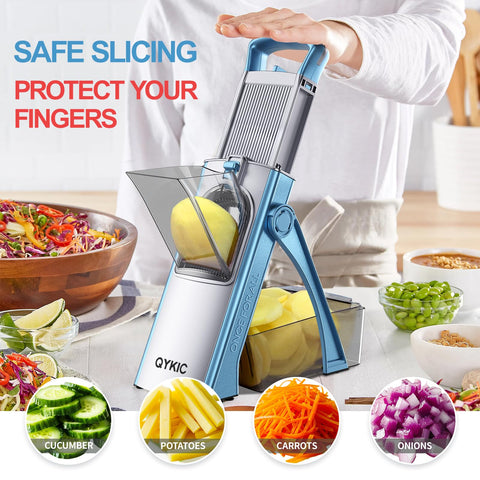 QYKIC upgrade safe mandoline slicer blue julienne cut for uniform matchsticks