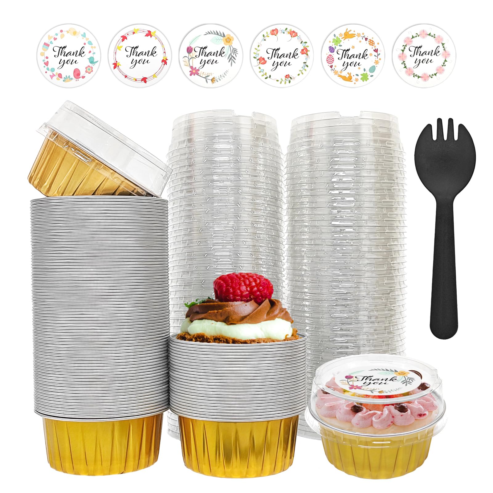 QZV gold aluminium foil baking cups with lids, durable for oven and easy transport.