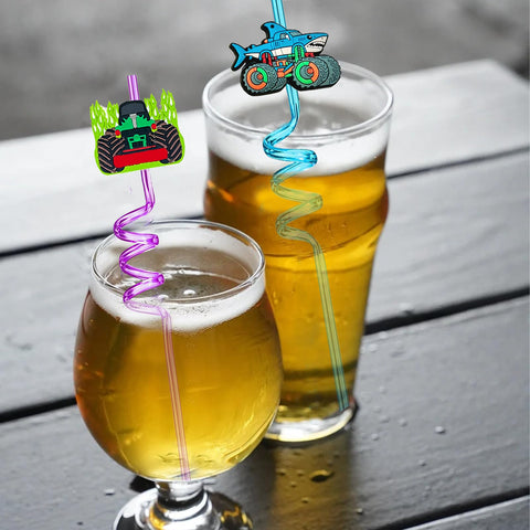 QZYCMHOO Monster Truck Straws with eight colors on display