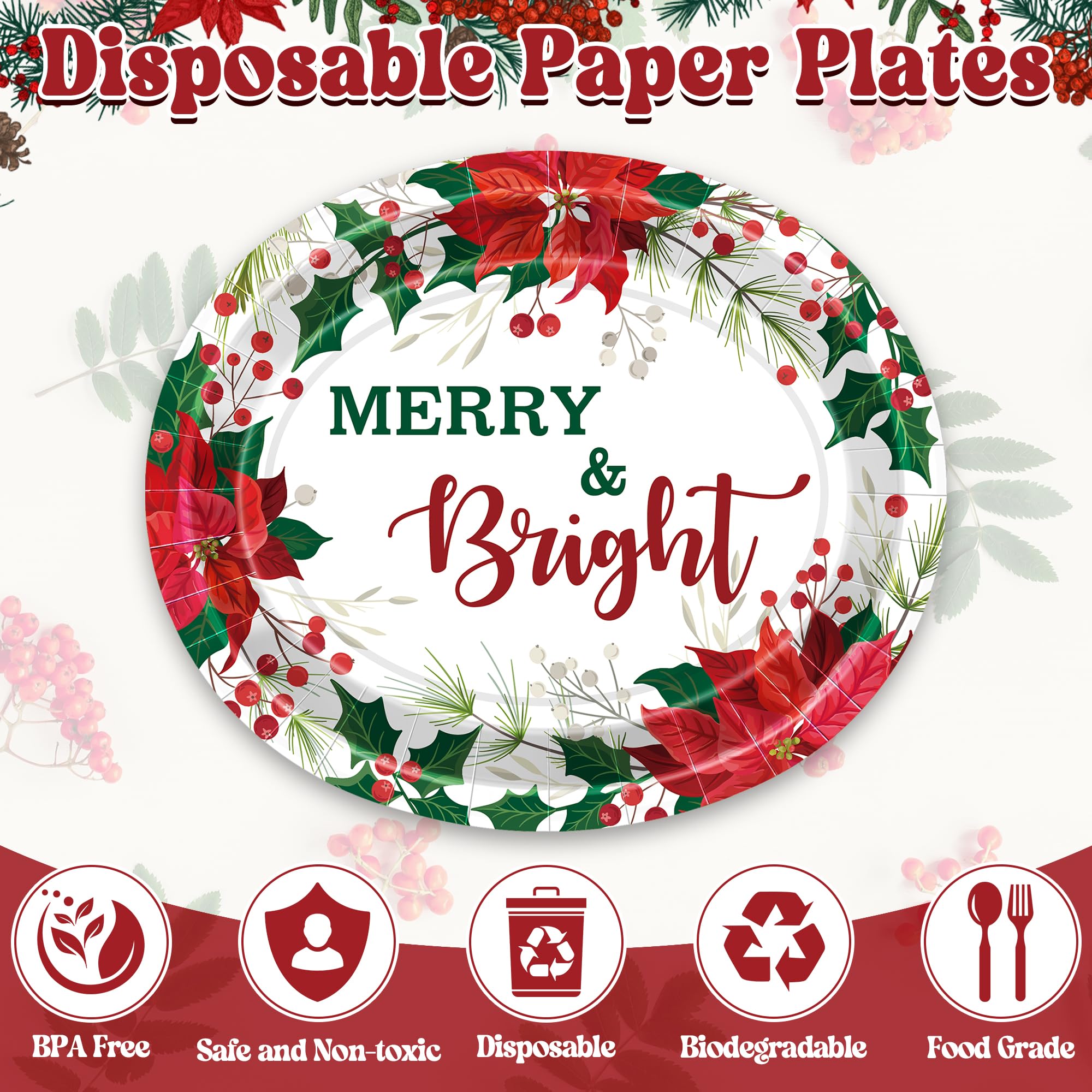 QZYL Merry Bright slogan on plates adds cheerful atmosphere to meals.