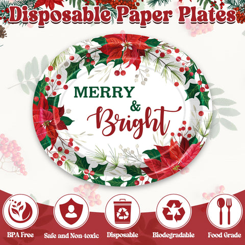 QZYL Merry Bright slogan on plates adds cheerful atmosphere to meals.