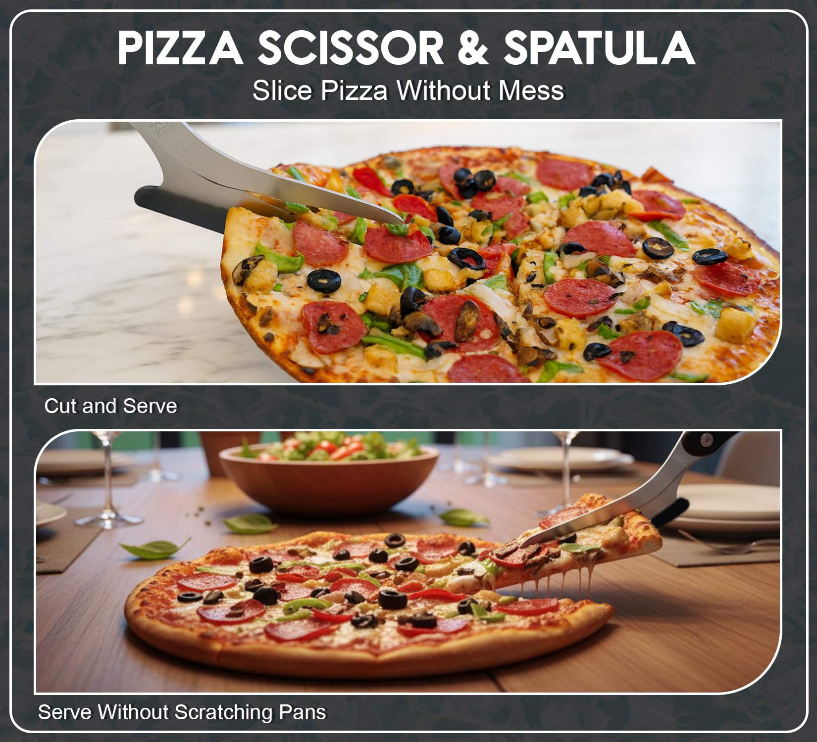 RAAFI pizza scissors placed for dishwasher safe cleaning