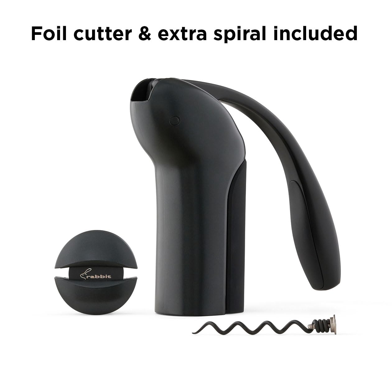 Rabbit corkscrew with ergonomic grip for stable handling.