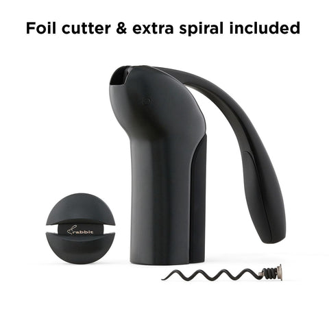 Rabbit corkscrew with ergonomic grip for stable handling.