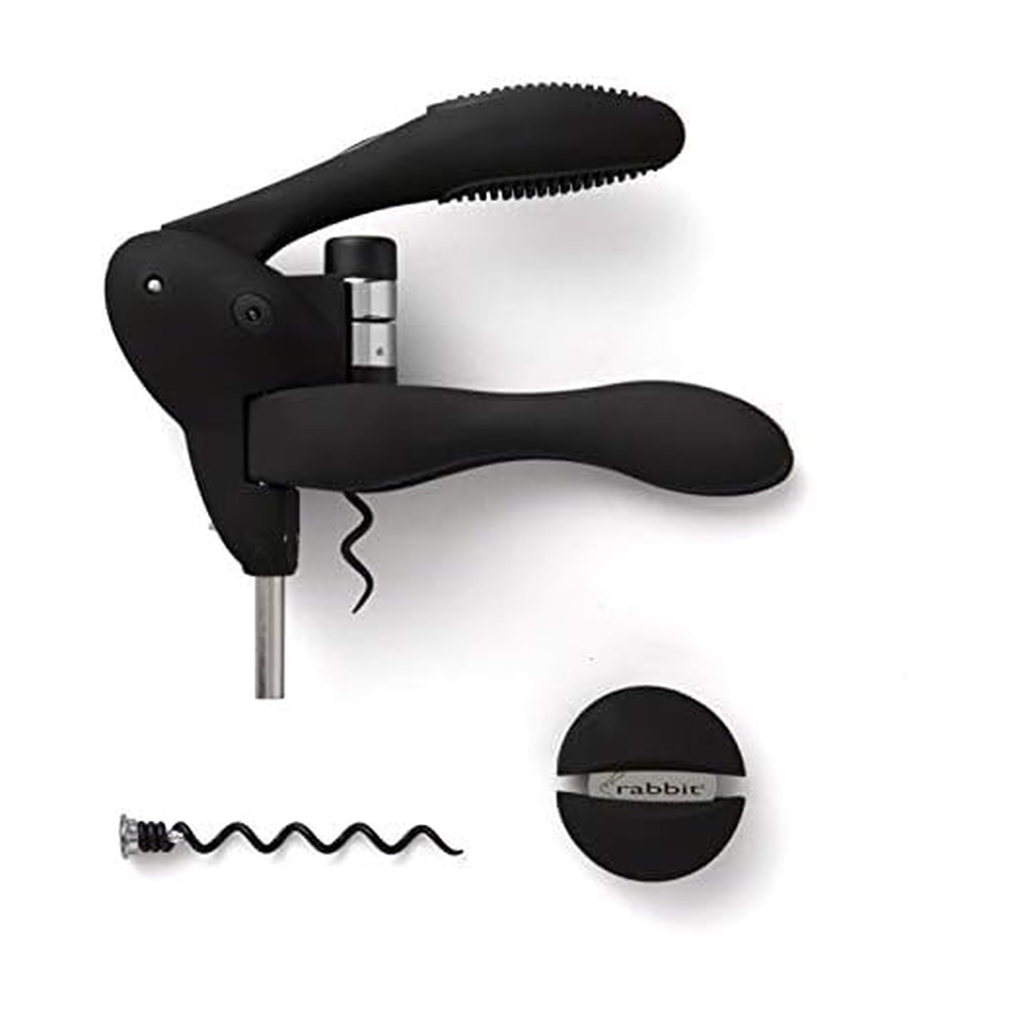 Rabbit Original Lever Corkscrew in black finish with smooth lever action for easy cork removal.
