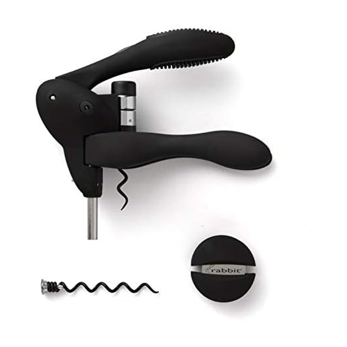 Rabbit Original Lever Corkscrew in black finish with smooth lever action for easy cork removal.