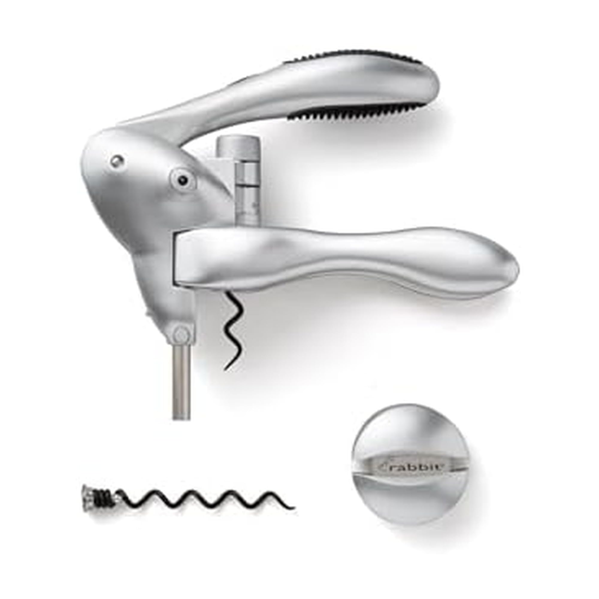 Rabbit Original Lever Corkscrew in silver opening a wine bottle with ease