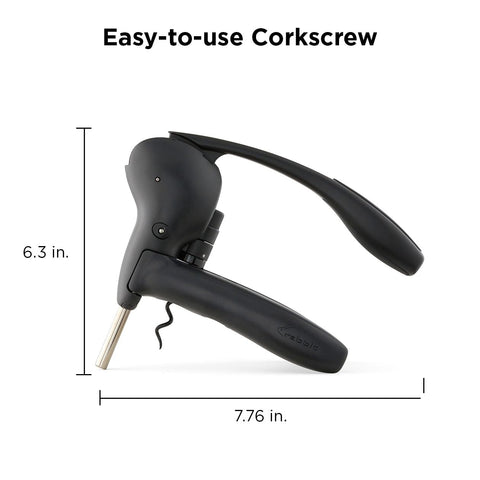 Rabbit wine corkscrew shown in action for easy, effortless bottle opening.