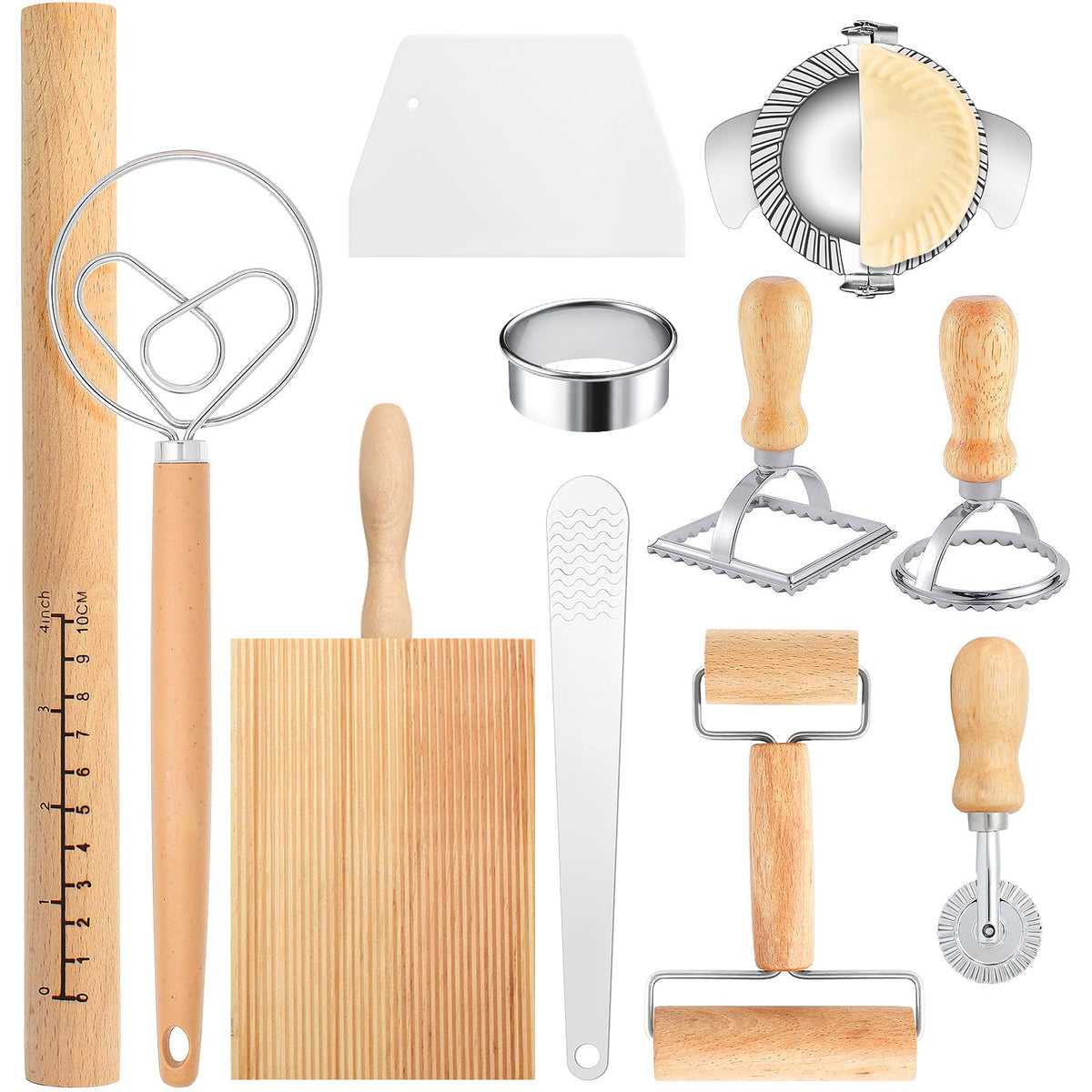 RABOKASI pasta tools rolling pin with scales for even dough thickness.