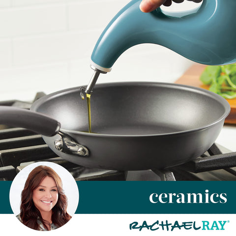 Rachael Ray ceramic dipping cups pair with the EVOO bottle