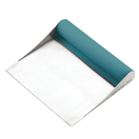 Rachael Ray Cucina bench scrape in agave blue adds color while transferring ingredients