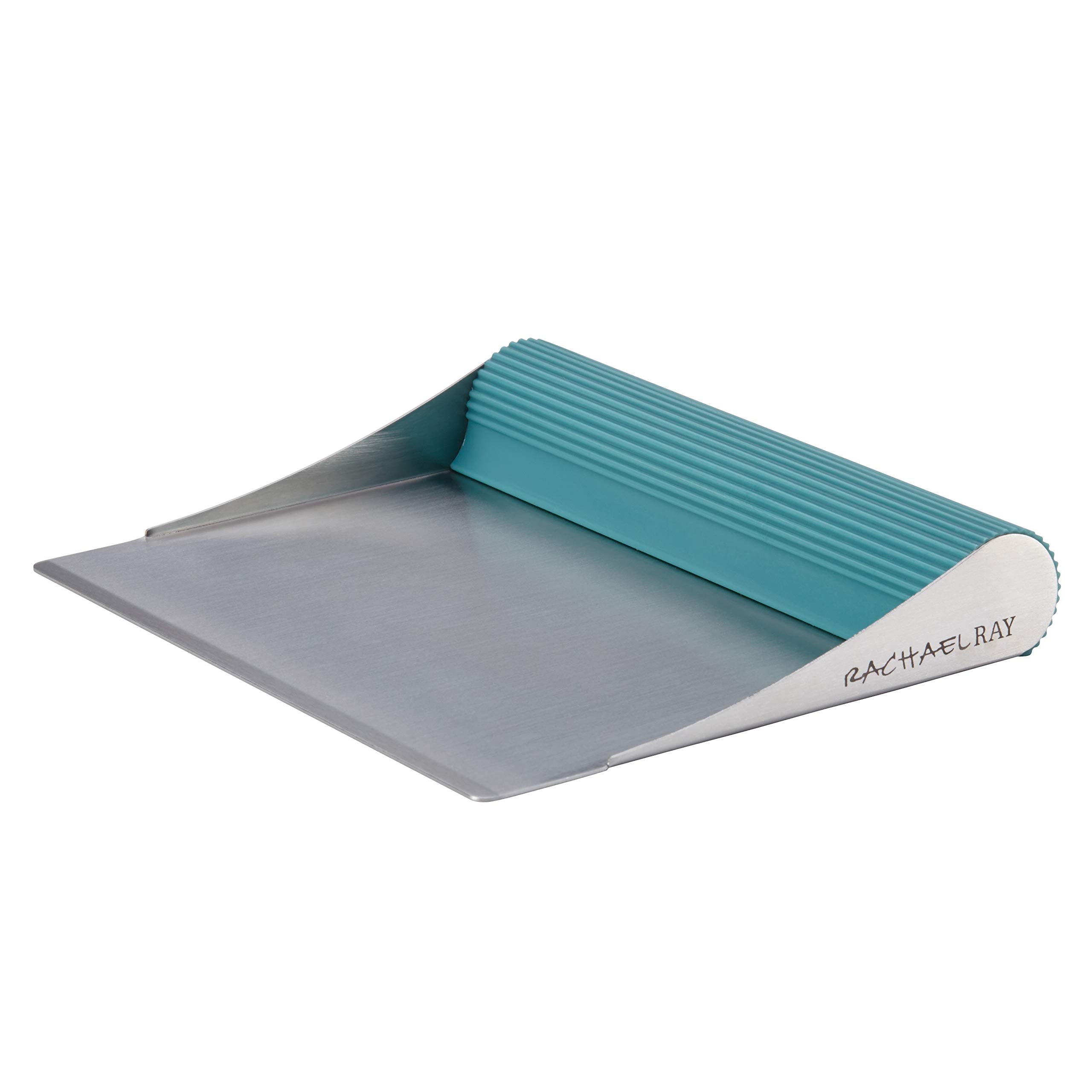 Rachael Ray Cucina bench scrape with durable stainless steel surface for quick veggie transfer
