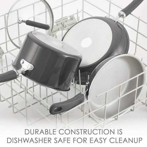 Rachael Ray dishwasher-safe cookware for quick cleanup after family meals.