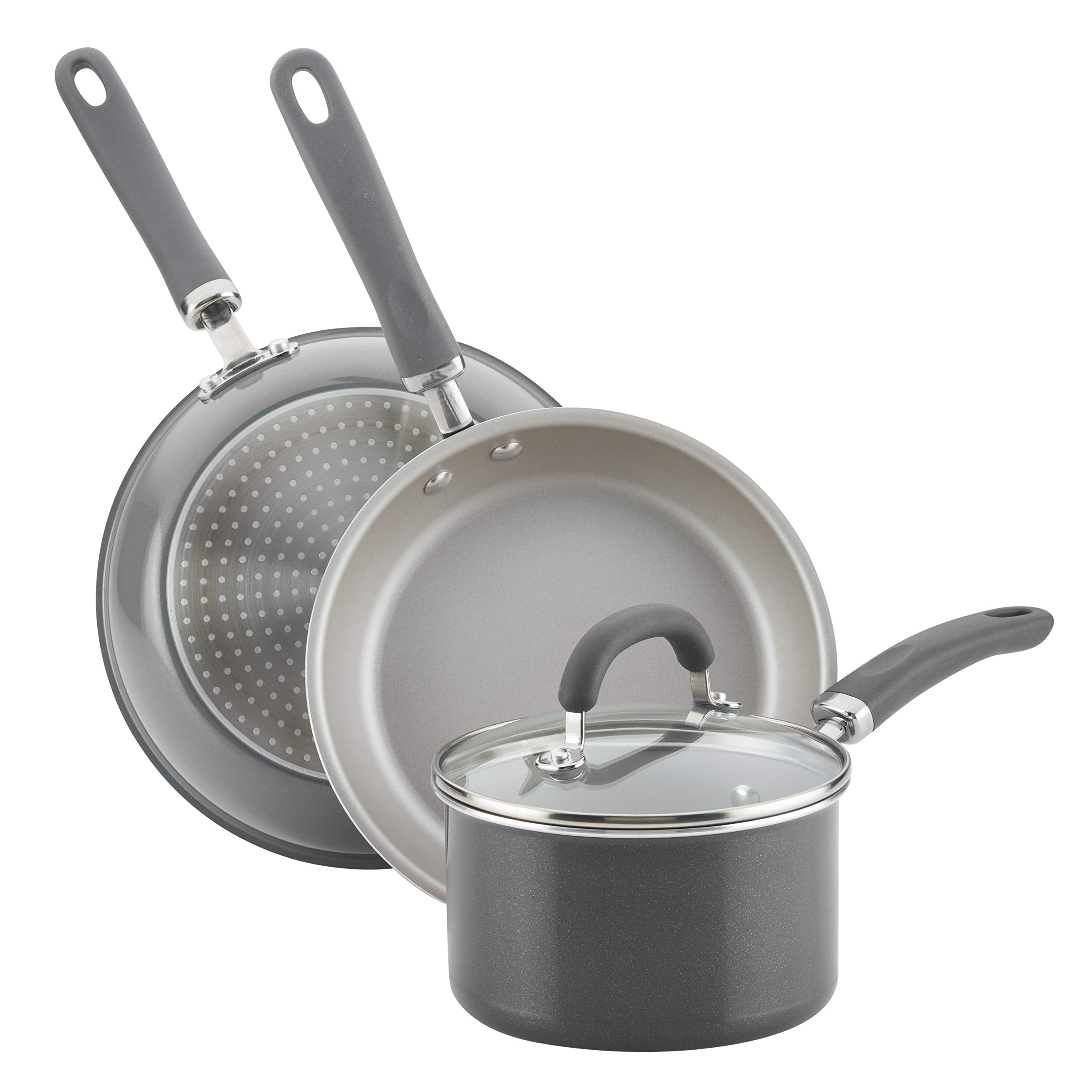 Rachael Ray lid with shatter-resistant glass for better cooking visibility.