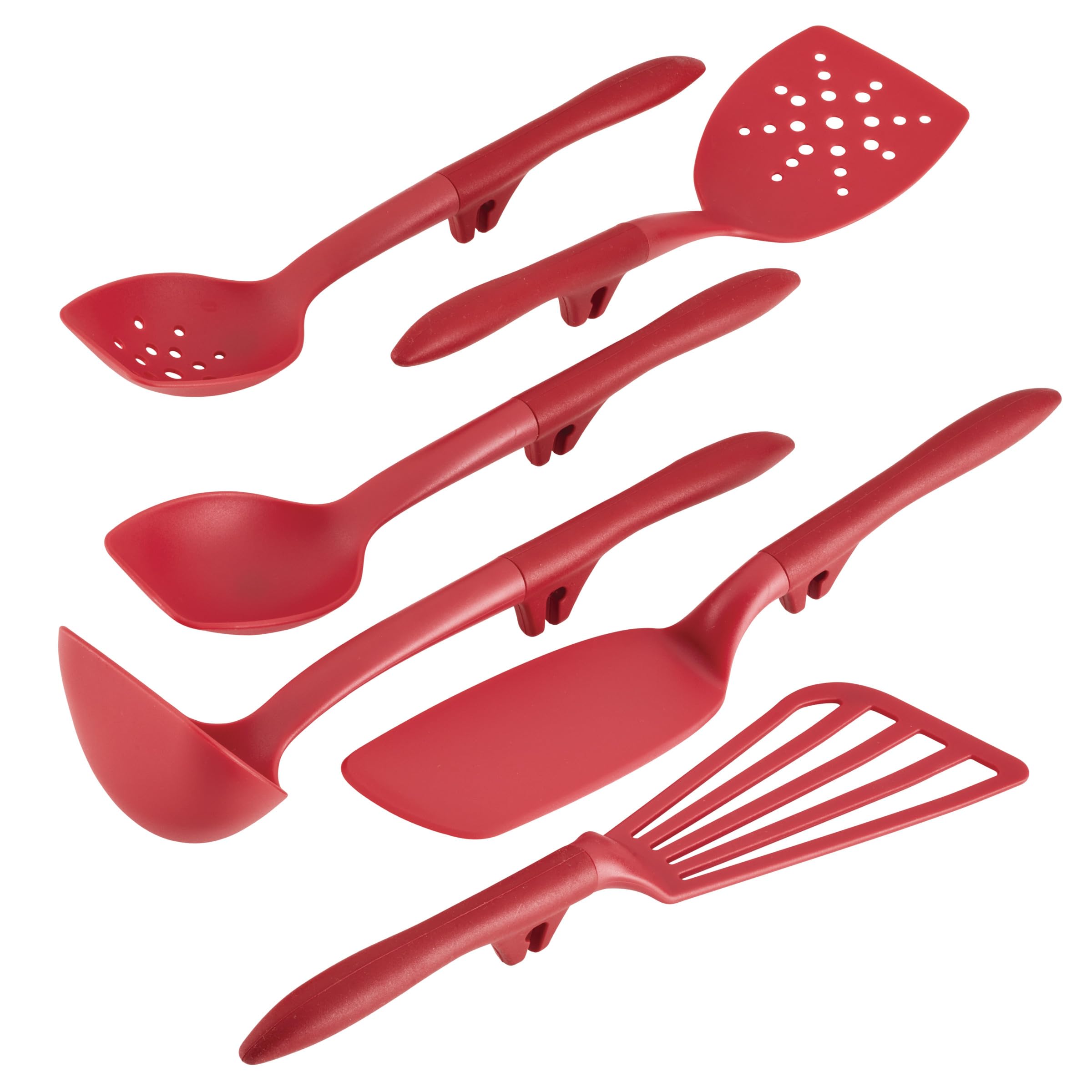 Rachael Ray Lazy Tools rest on rim design reduces drips while cooking.