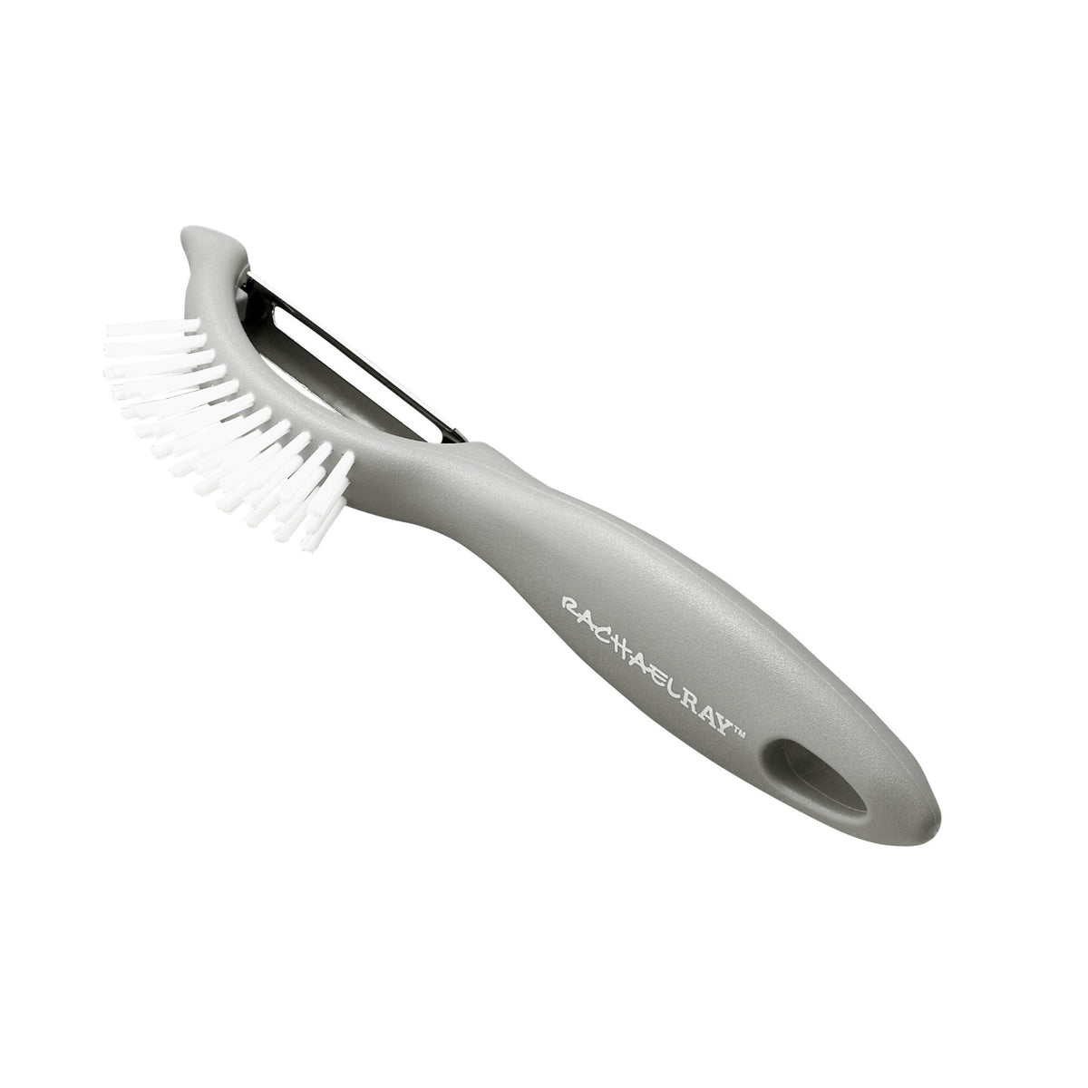 Rachael Ray Veg-A-Peel brush close-up, versatile cleaning and peeling aid for produce.