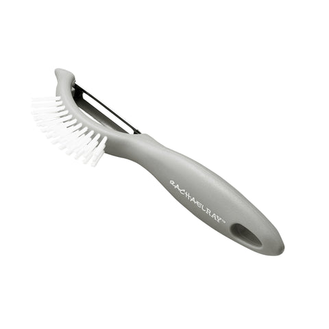 Rachael Ray Veg-A-Peel brush close-up, versatile cleaning and peeling aid for produce.