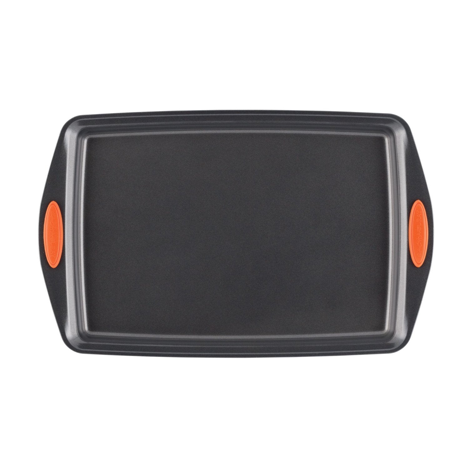 Rachael Ray Yum-o bakeware with bold orange grip handles for confident grasp