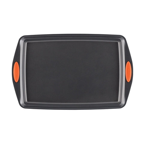 Rachael Ray Yum-o bakeware with bold orange grip handles for confident grasp