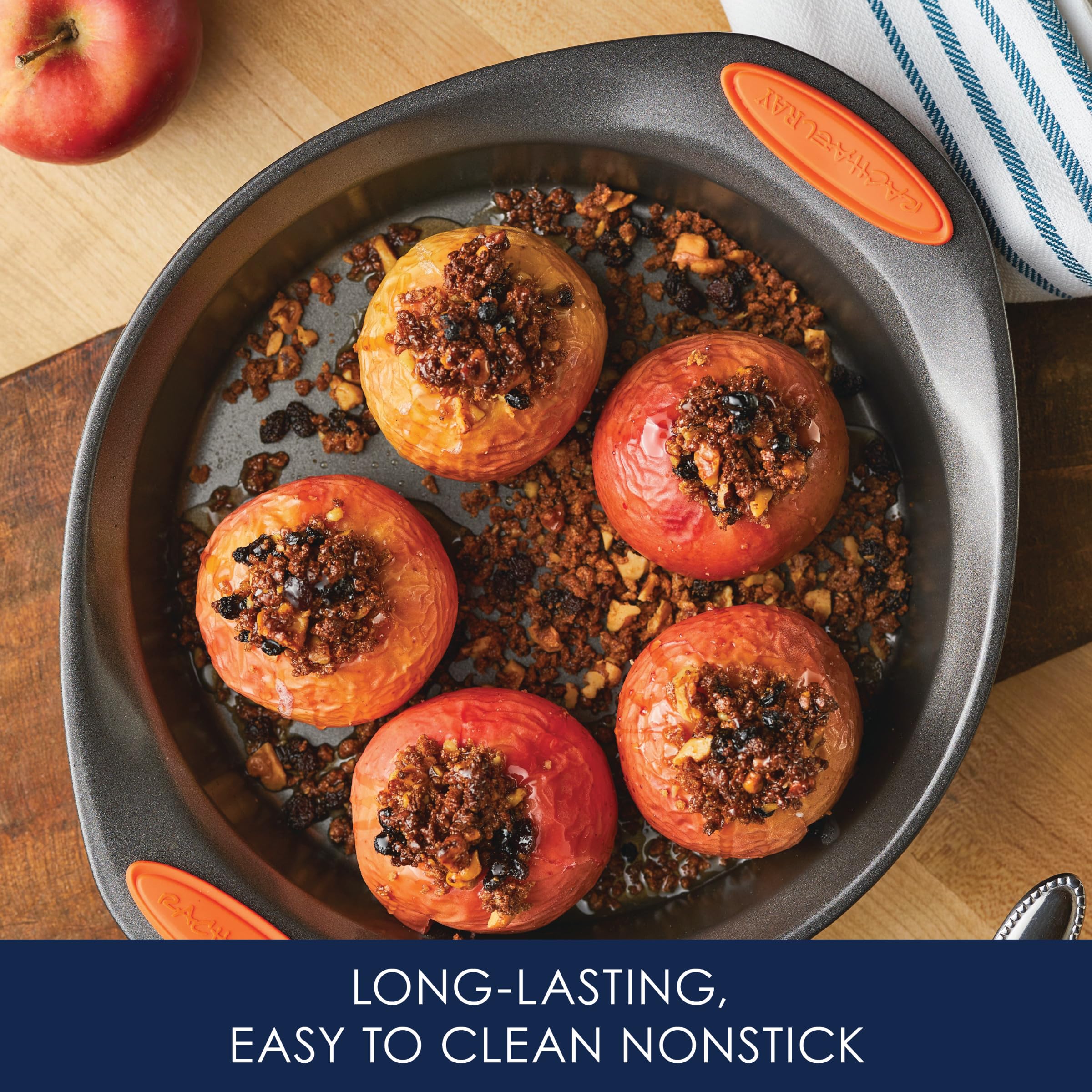 Closeup of Rachael Ray Yum-o nonstick bakeware pan surface for effortless release.