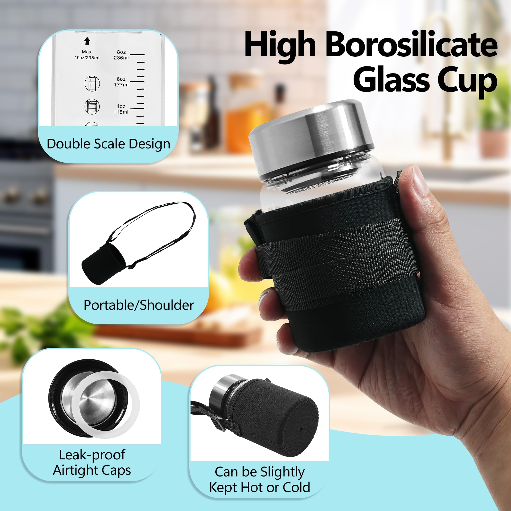 Rackickyer glass bottle with sleeve for safe handling on the go