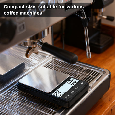 Raclomec Coffee Scale with built-in timer for precise pours.