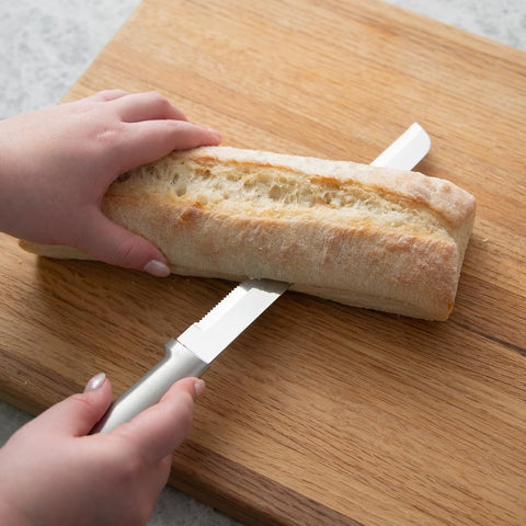 RADA bread knife silver aluminum handle with satin finish detail