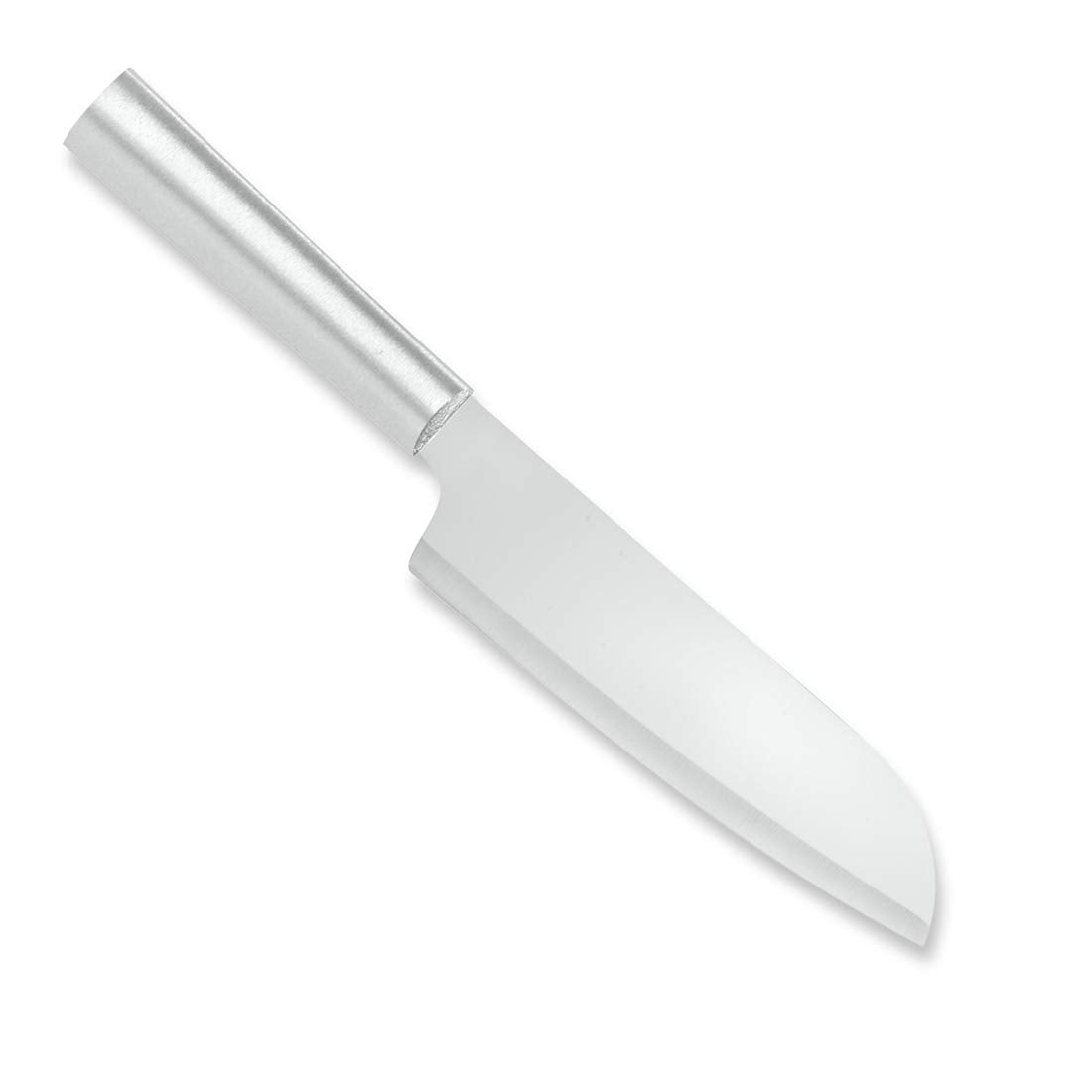 RADA Cook's Knife with silver handle, blade close-up showing hollow-ground edge for precise slicing