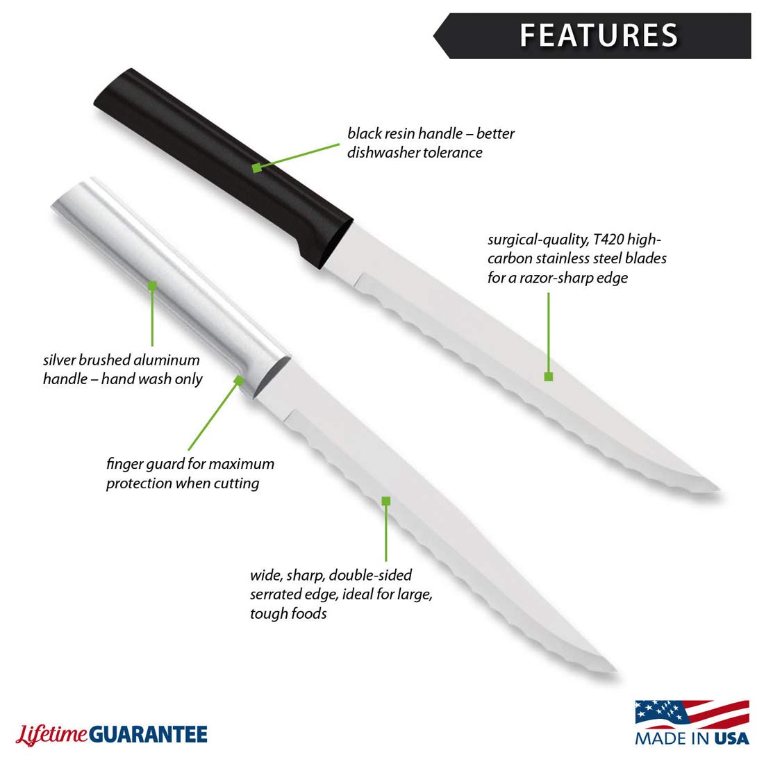 RADA hollow-ground blade close-up maintains sharp edge for daily tasks.
